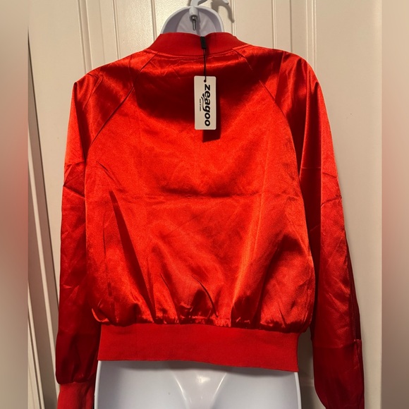NWT Bomber Red Lightweight Zip Up Jacket Casual Striped Jacket, Size Smalll - Picture 7 of 10